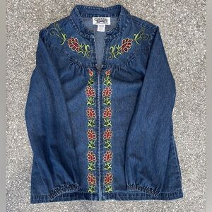 Cute embroidered floral denim jacket